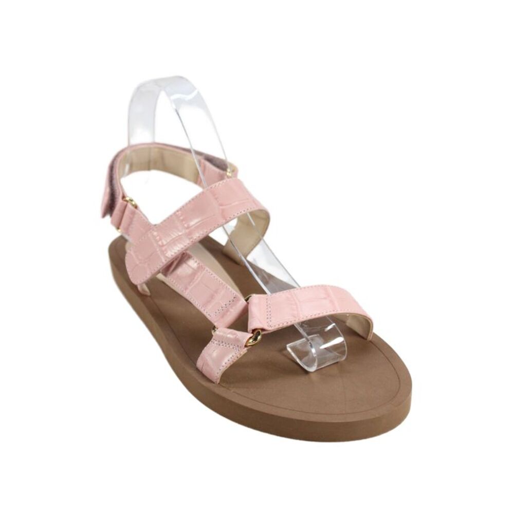 Stuart Weitzman Womens Embossed Leather Strappy Flat Sandals Shoes Pink Size 7.5